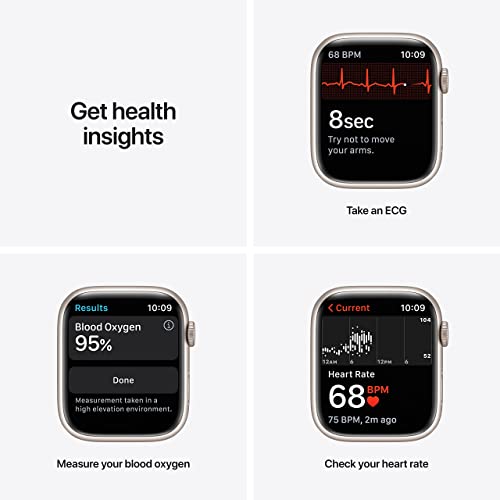 Apple Watch Series 7 (GPS, caja de aluminio blanco estelar de 45 mm) con correa deportiva blanco estelar, regular (renovado)